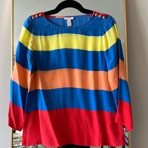 J.Crew Nautical 100% Silk Top Bold Stripe with Anchor Detail